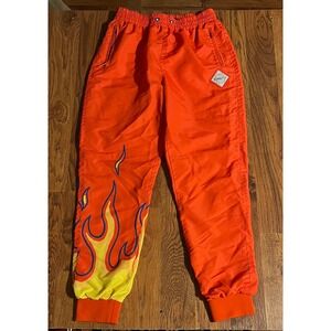 Born Fly Mens Orange Flame Graphic Nylon Track Pants Joggers Size Medium